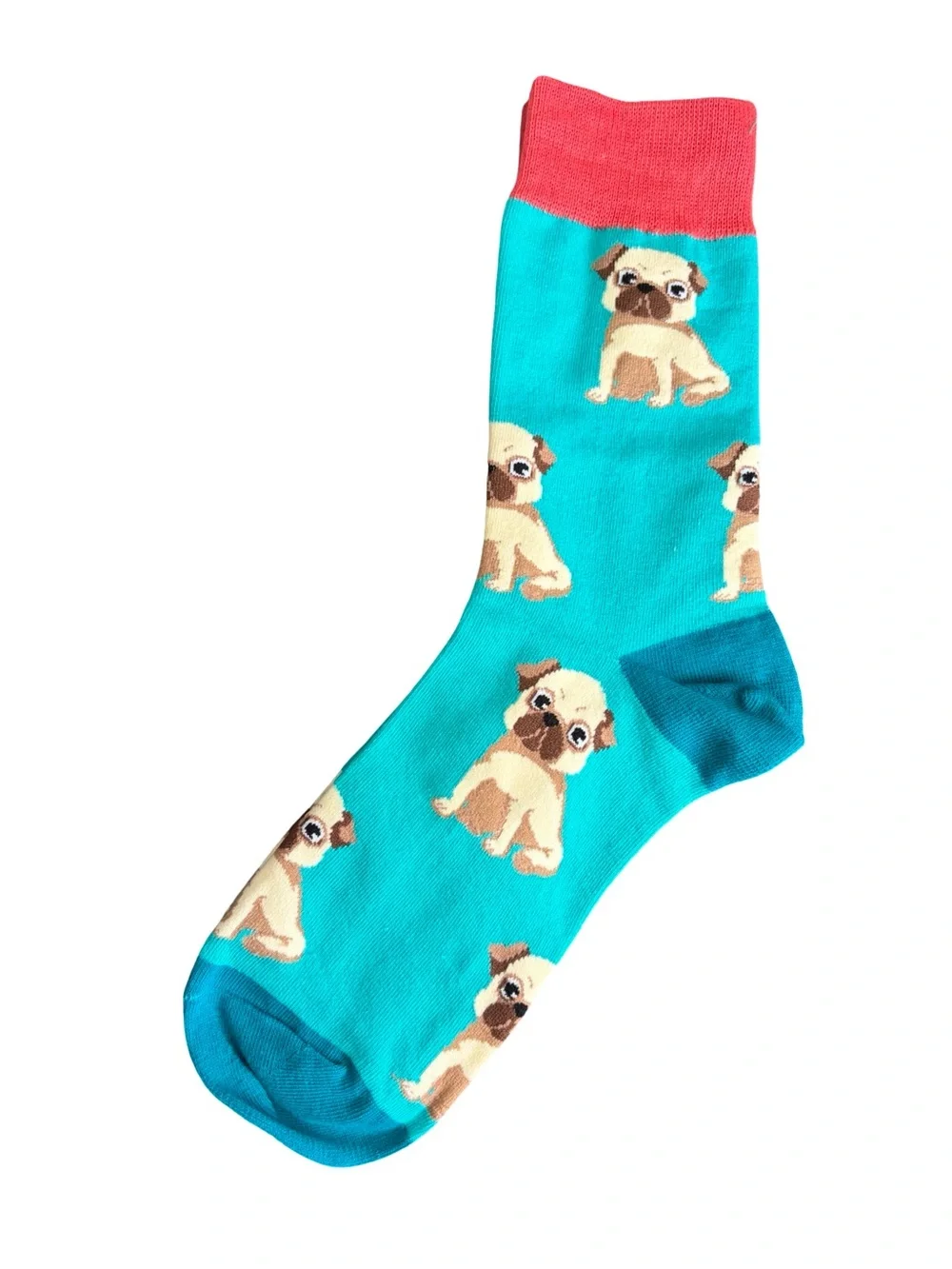 Blue Pink Pug Dog Novelty Socks Womens Size 8-12